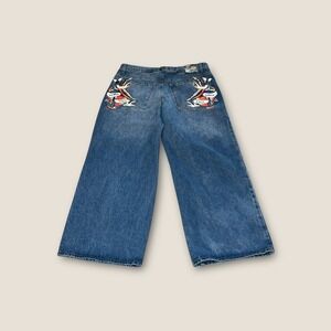 NWT Ed Hardy Jeans Born Free Birds Womans 34 Buckle Back Loose Wide‎ Leg Skater